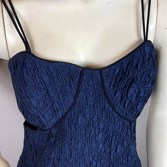 Jonathan Simkhai Navy Blue Crinkle Quilted Textured Cut Out Bodycon Dress 10 - Picture 5 of 12
